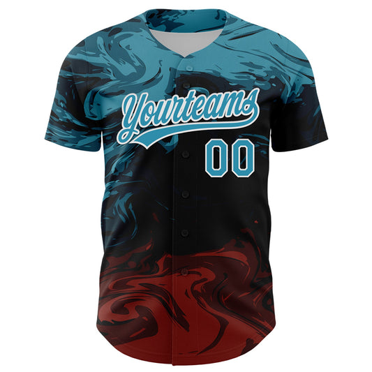 Custom Black Panther Blue Burgundy-White 3D Pattern Design Abstract Fluid Authentic Baseball Jersey - Sky-Custom