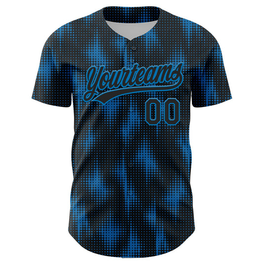 Custom Black Blue 3D Pattern Design Halftone Dots Authentic Baseball Jersey - Sky-Custom