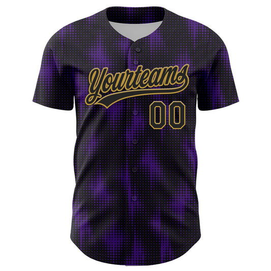 Custom Black Purple-Old Gold 3D Pattern Design Halftone Dots Authentic Baseball Jersey - Sky-Custom