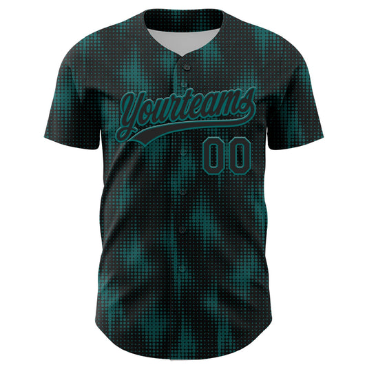 Custom Black Teal 3D Pattern Design Halftone Dots Authentic Baseball Jersey - Sky-Custom