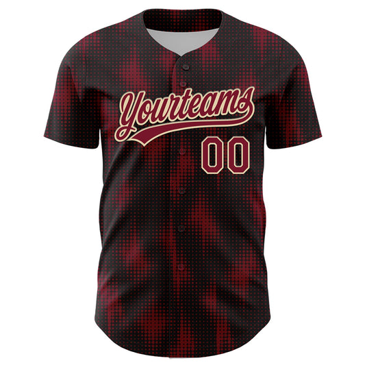 Custom Black Crimson-Cream 3D Pattern Design Halftone Dots Authentic Baseball Jersey - Sky-Custom