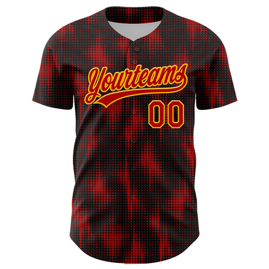 Custom Black Red-Gold 3D Pattern Design Halftone Dots Authentic Baseball Jersey - Sky-Custom