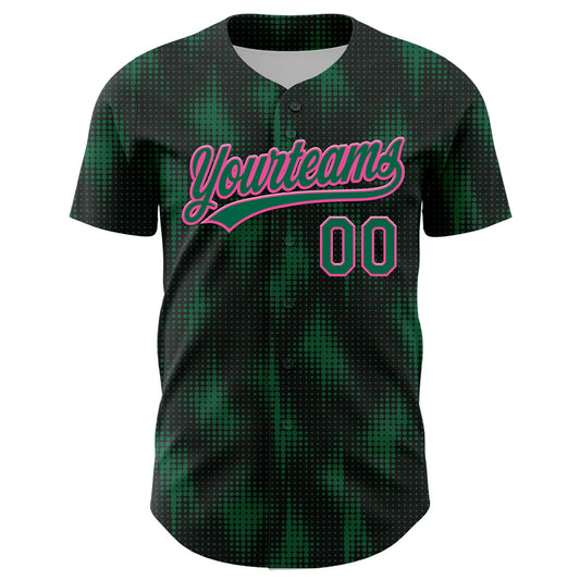 Custom Black Kelly Green-Pink 3D Pattern Design Halftone Dots Authentic Baseball Jersey - Sky-Custom