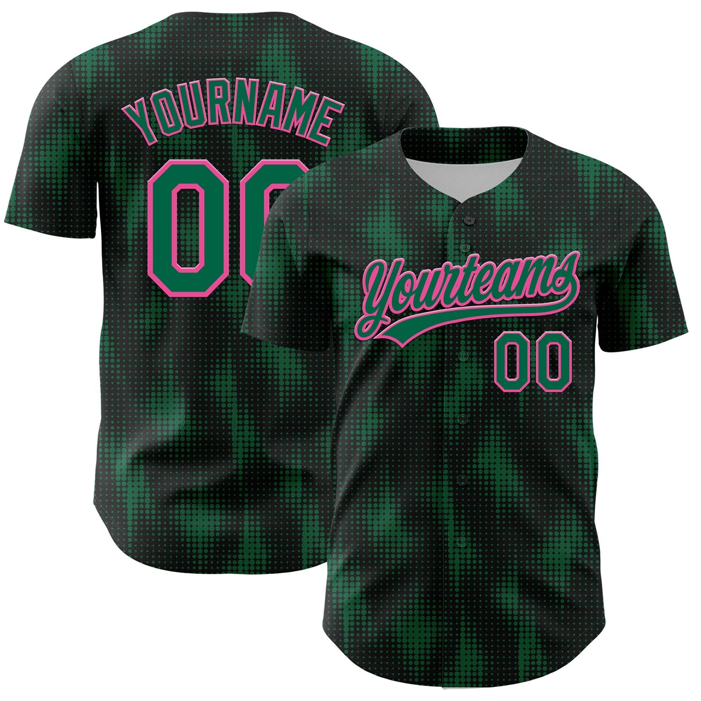 Custom Black Kelly Green-Pink 3D Pattern Design Halftone Dots Authentic Baseball Jersey - Sky-Custom