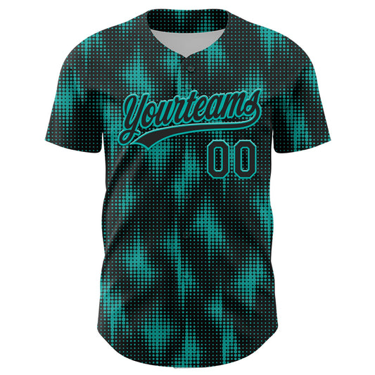 Custom Black Aqua 3D Pattern Design Halftone Dots Authentic Baseball Jersey - Sky-Custom