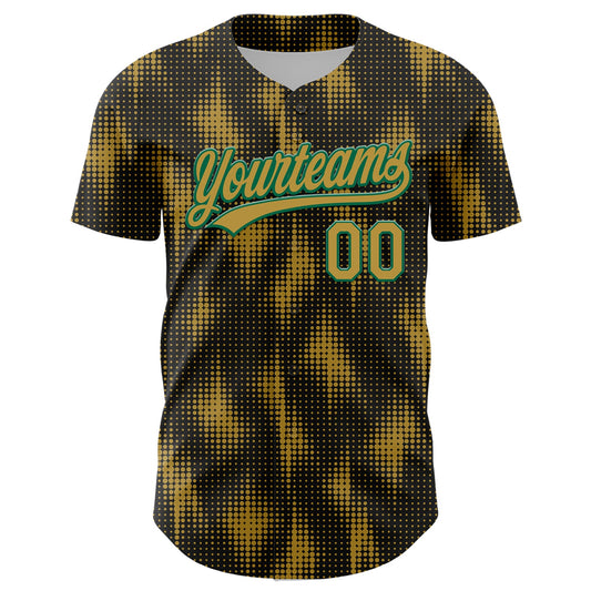 Custom Black Old Gold-Kelly Green 3D Pattern Design Halftone Dots Authentic Baseball Jersey - Sky-Custom