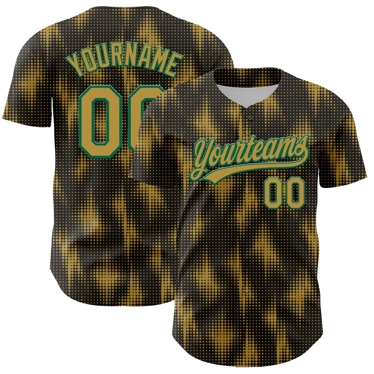 Custom Black Old Gold-Kelly Green 3D Pattern Design Halftone Dots Authentic Baseball Jersey - Sky-Custom