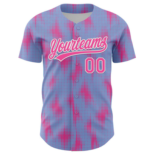 Custom Light Blue Pink-White 3D Pattern Design Halftone Dots Authentic Baseball Jersey - Sky-Custom