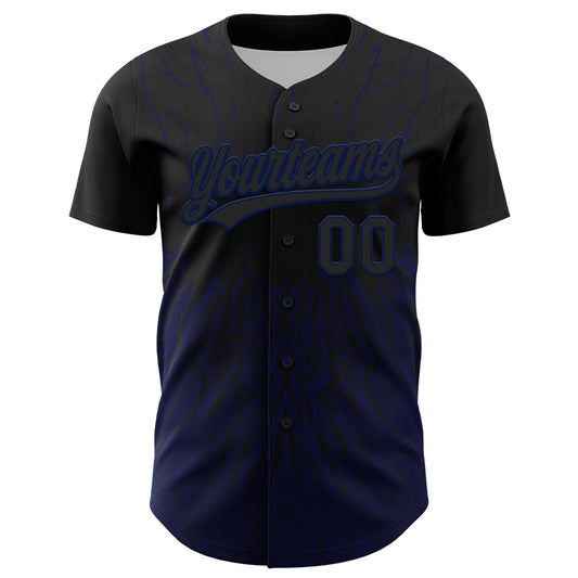 Custom Black Navy 3D Pattern Design Abstract Wave Authentic Baseball Jersey - Sky-Custom