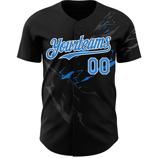 Custom Black Electric Blue-White 3D Pattern Design Lightning Authentic Baseball Jersey - Sky-Custom