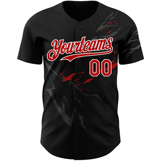 Custom Black Red-White 3D Pattern Design Lightning Authentic Baseball Jersey - Sky-Custom