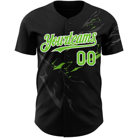 Custom Black Neon Green-White 3D Pattern Design Lightning Authentic Baseball Jersey - Sky-Custom