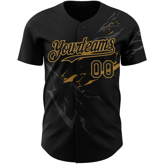Custom Black Old Gold 3D Pattern Design Lightning Authentic Baseball Jersey - Sky-Custom