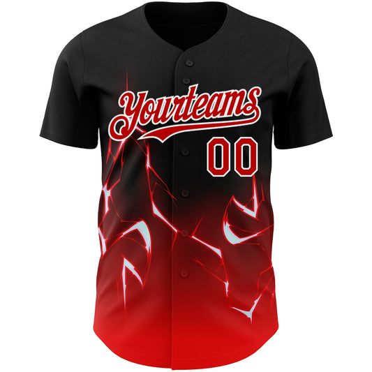 Custom Black Red-White 3D Pattern Design Lightning Authentic Baseball Jersey - Sky-Custom