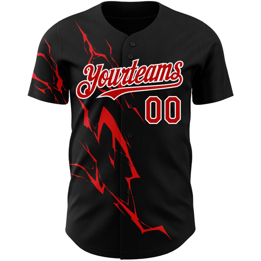 Custom Black Red-White 3D Pattern Design Lightning Authentic Baseball Jersey - Sky-Custom