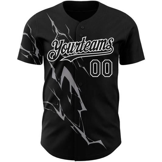 Custom Black Gray-White 3D Pattern Design Lightning Authentic Baseball Jersey - Sky-Custom