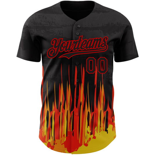 Custom Black Red 3D Pattern Design Abstract Shape Authentic Baseball Jersey - Sky-Custom