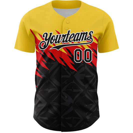 Custom Yellow Black-White 3D Pattern Design Abstract Shape Authentic Baseball Jersey - Sky-Custom
