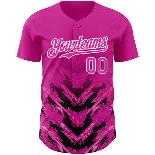 Custom Deep Pink Black-White 3D Pattern Design Abstract Arrow Authentic Baseball Jersey - Sky-Custom