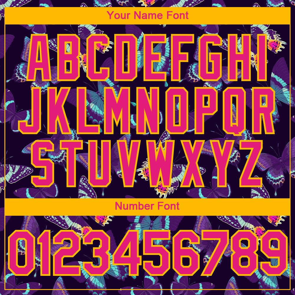 Custom Black Hot Pink-Yellow 3D Pattern Design Animal Butterfly Authentic Baseball Jersey - Sky-Custom