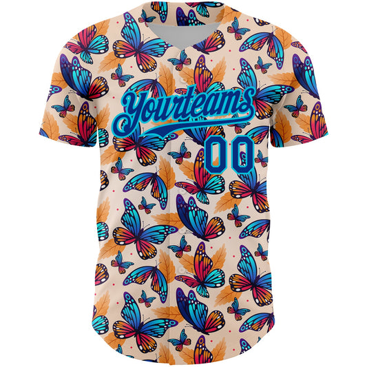Custom Cream Royal-Lakes Blue 3D Pattern Design Animal Butterfly Authentic Baseball Jersey - Sky-Custom