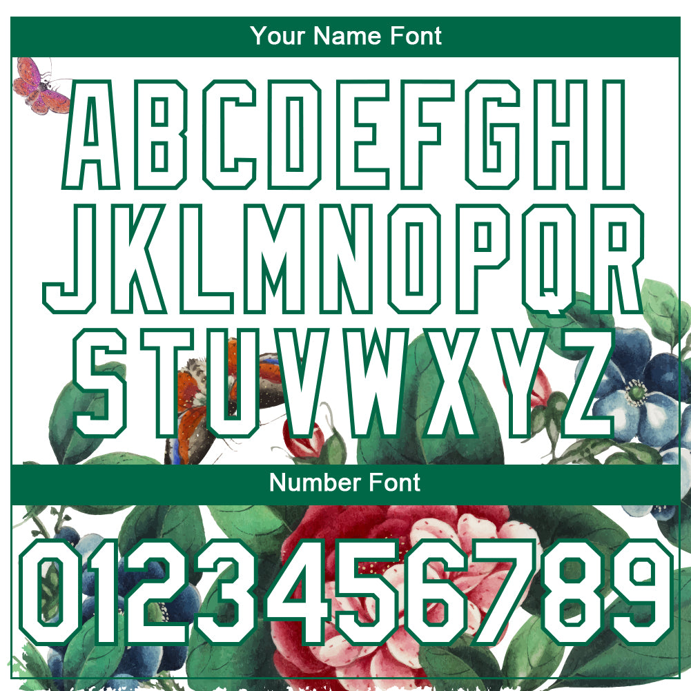 Custom White Kelly Green 3D Pattern Design Animal Butterfly And Flower Authentic Baseball Jersey - Sky-Custom