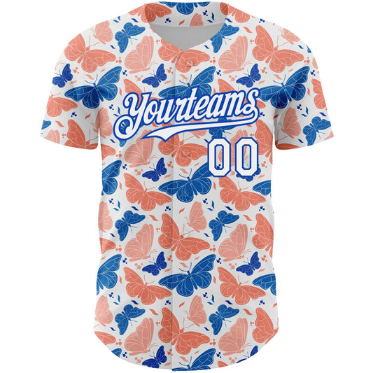 Custom White Royal 3D Pattern Design Animal Butterfly Authentic Baseball Jersey - Sky-Custom