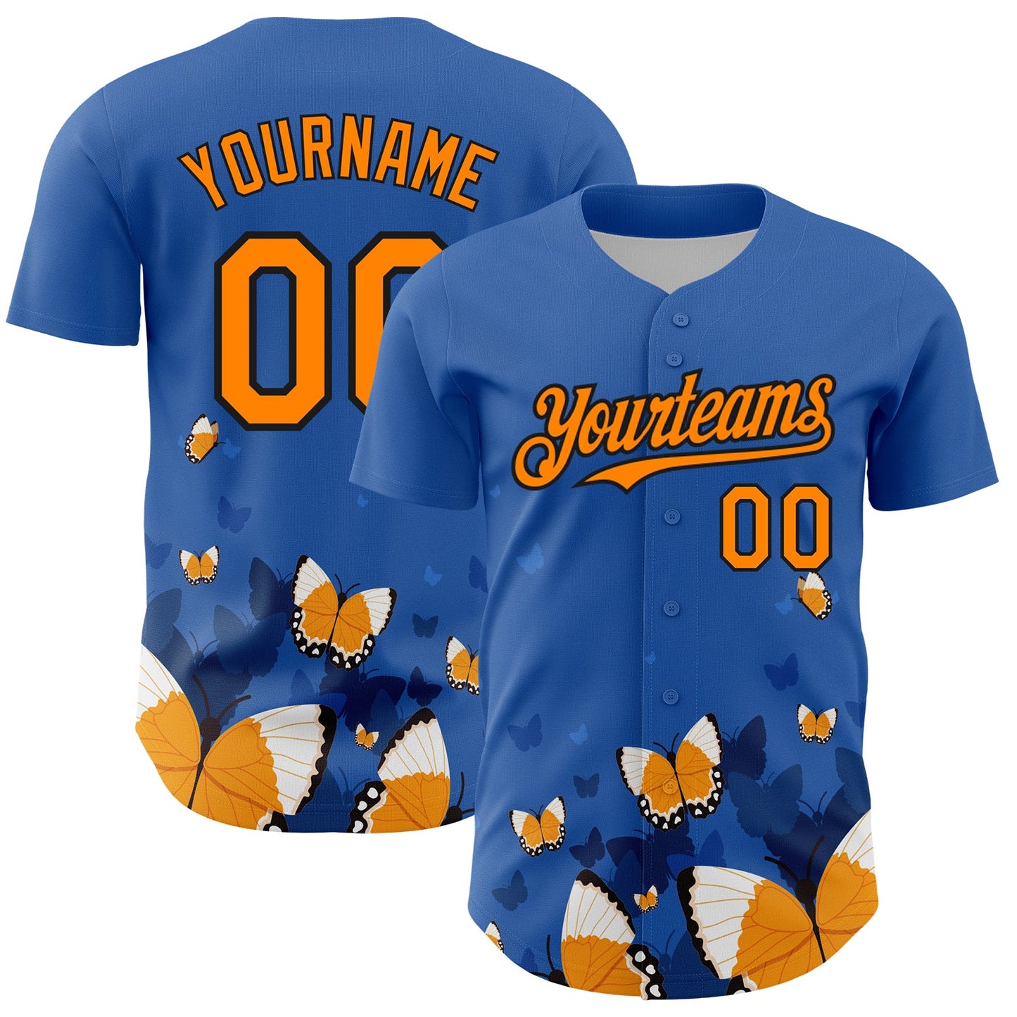 Custom Royal Orange-Black 3D Pattern Design Animal Butterfly Authentic Baseball Jersey - Sky-Custom