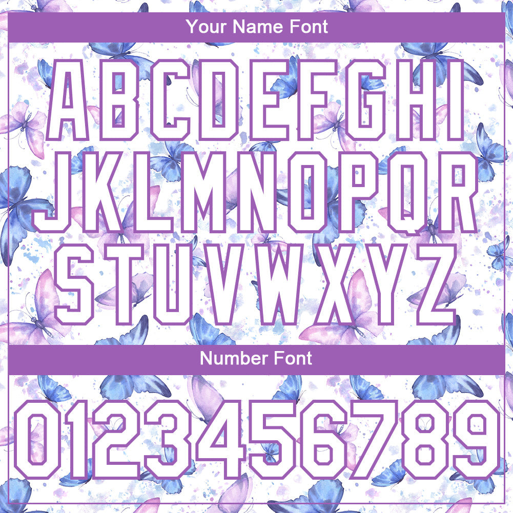 Custom White Medium Purple 3D Pattern Design Animal Butterfly Authentic Baseball Jersey - Sky-Custom