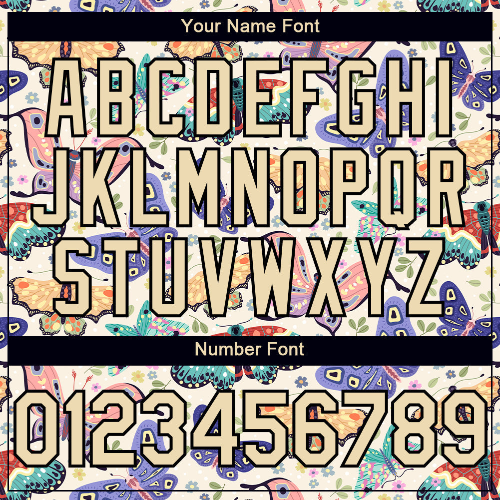 Custom Cream Black 3D Pattern Design Animal Butterfly Authentic Baseball Jersey - Sky-Custom