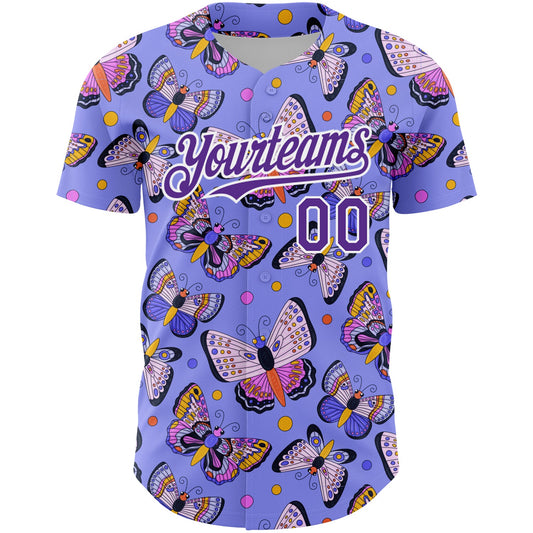 Custom Medium Purple Purple-White 3D Pattern Design Animal Butterfly Authentic Baseball Jersey - Sky-Custom
