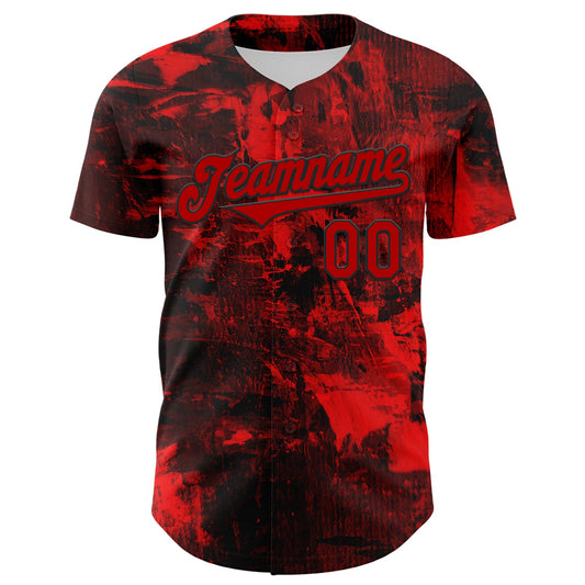 Custom Black Red 3D Pattern Design Rave Skull Authentic Baseball Jersey - Sky-Custom
