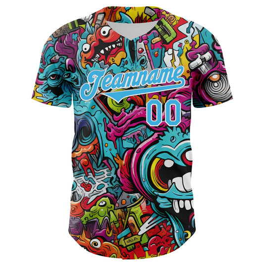 Custom White Sky Blue 3D Pattern Design Rave Psychedelic Authentic Baseball Jersey - Sky-Custom
