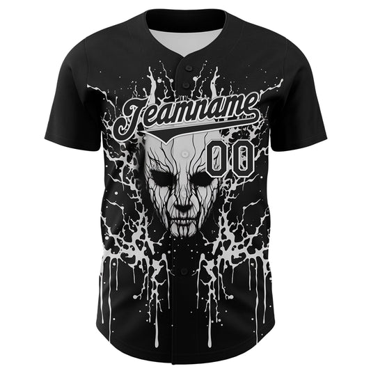 Custom Black White 3D Pattern Design Rave Skull Authentic Baseball Jersey - Sky-Custom