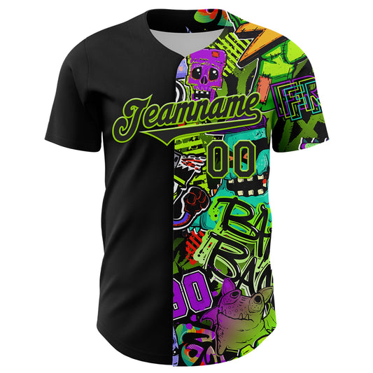 Custom Black Neon Green 3D Pattern Design Rave Monster Authentic Baseball Jersey - Sky-Custom