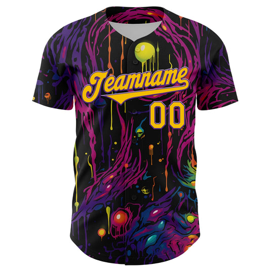 Custom Black Yellow-Purple 3D Pattern Design Rave Tree With Eye Authentic Baseball Jersey - Sky-Custom