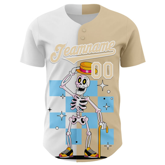 Custom City Cream White 3D Pattern Design Rave Skeleton Authentic Baseball Jersey - Sky-Custom