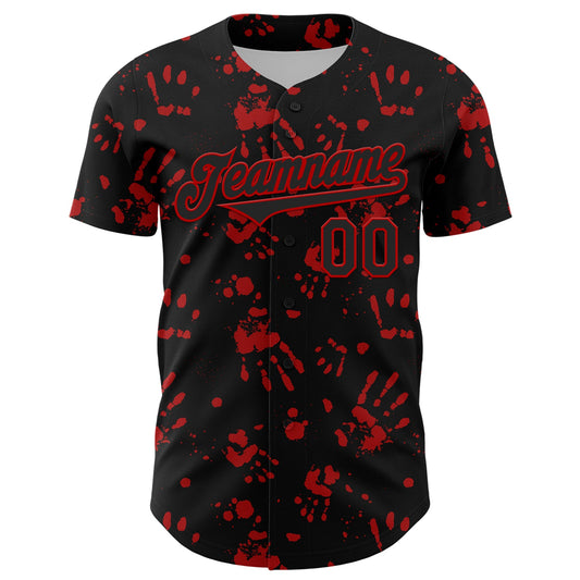 Custom Black Red 3D Pattern Design Rave Bloody Handprint Authentic Baseball Jersey - Sky-Custom