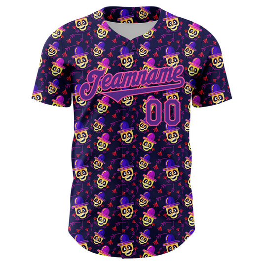 Custom Purple Pink 3D Pattern Design Rave Skull Authentic Baseball Jersey - Sky-Custom