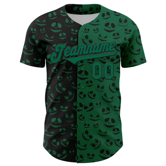 Custom Kelly Green Black 3D Pattern Design Rave Halloween Pumpkin Authentic Baseball Jersey - Sky-Custom