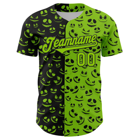 Custom Neon Green Black 3D Pattern Design Rave Halloween Pumpkin Authentic Baseball Jersey - Sky-Custom