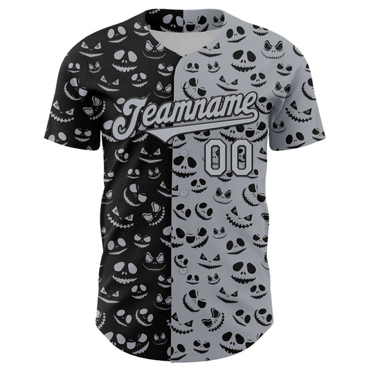 Custom Gray Black 3D Pattern Design Rave Halloween Pumpkin Authentic Baseball Jersey - Sky-Custom