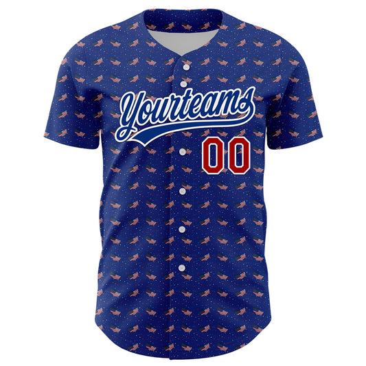 Custom Thunder Blue Red-Royal 3D American Flag Authentic Baseball Jersey - Sky-Custom