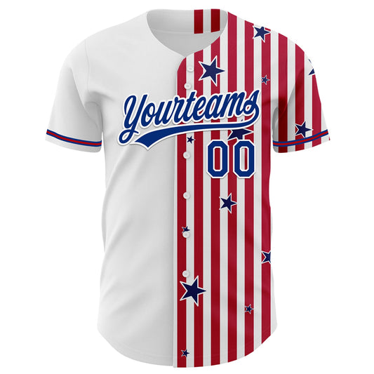 Custom White Royal Red-US Navy Blue 3D American Flag Stars Authentic Baseball Jersey - Sky-Custom