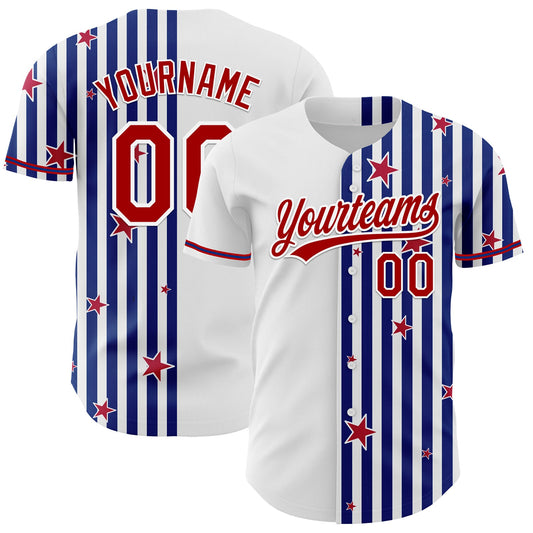 Custom White Red-Royal 3D American Flag Stars Authentic Baseball Jersey - Sky-Custom