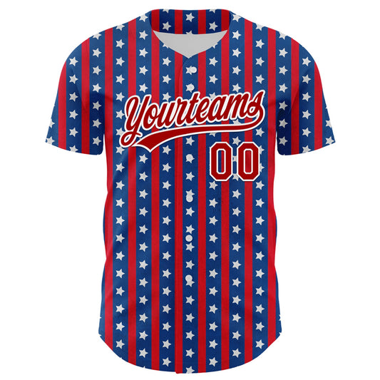 Custom Royal Red-White 3D American Flag Stars Authentic Baseball Jersey - Sky-Custom