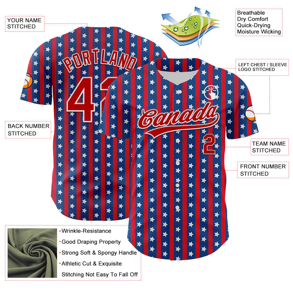 Custom Royal Red-White 3D American Flag Stars Authentic Baseball Jersey - Sky-Custom