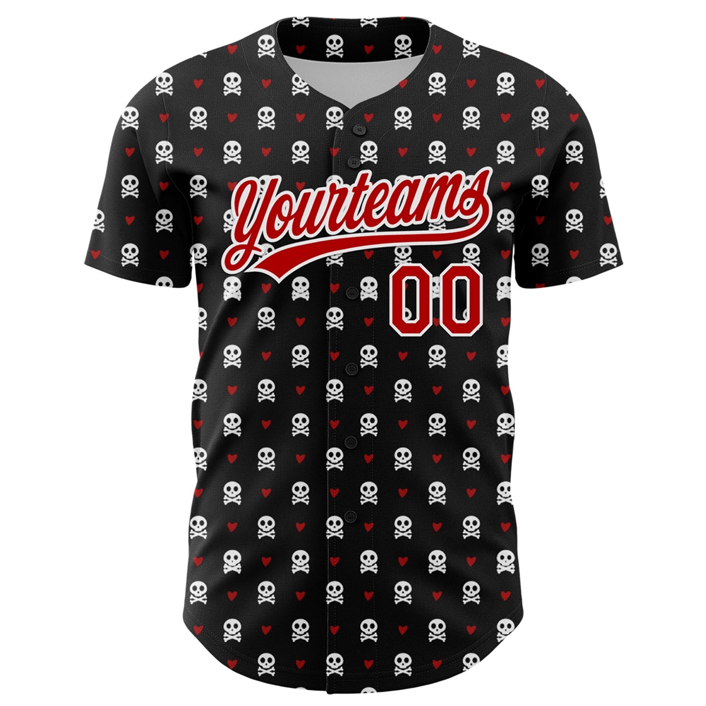 Custom Black Red-White 3D Gothic Style Skull Authentic Baseball Jersey - Sky-Custom