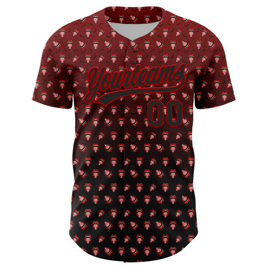 Custom Red Black 3D Pattern Design Gothic Style Devil Authentic Baseball Jersey - Sky-Custom