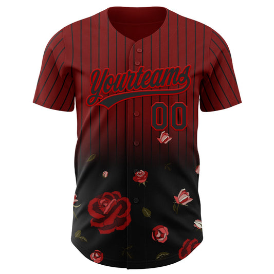 Custom Crimson Black-Red 3D Pattern Design Gothic Style Rose Authentic Baseball Jersey - Sky-Custom